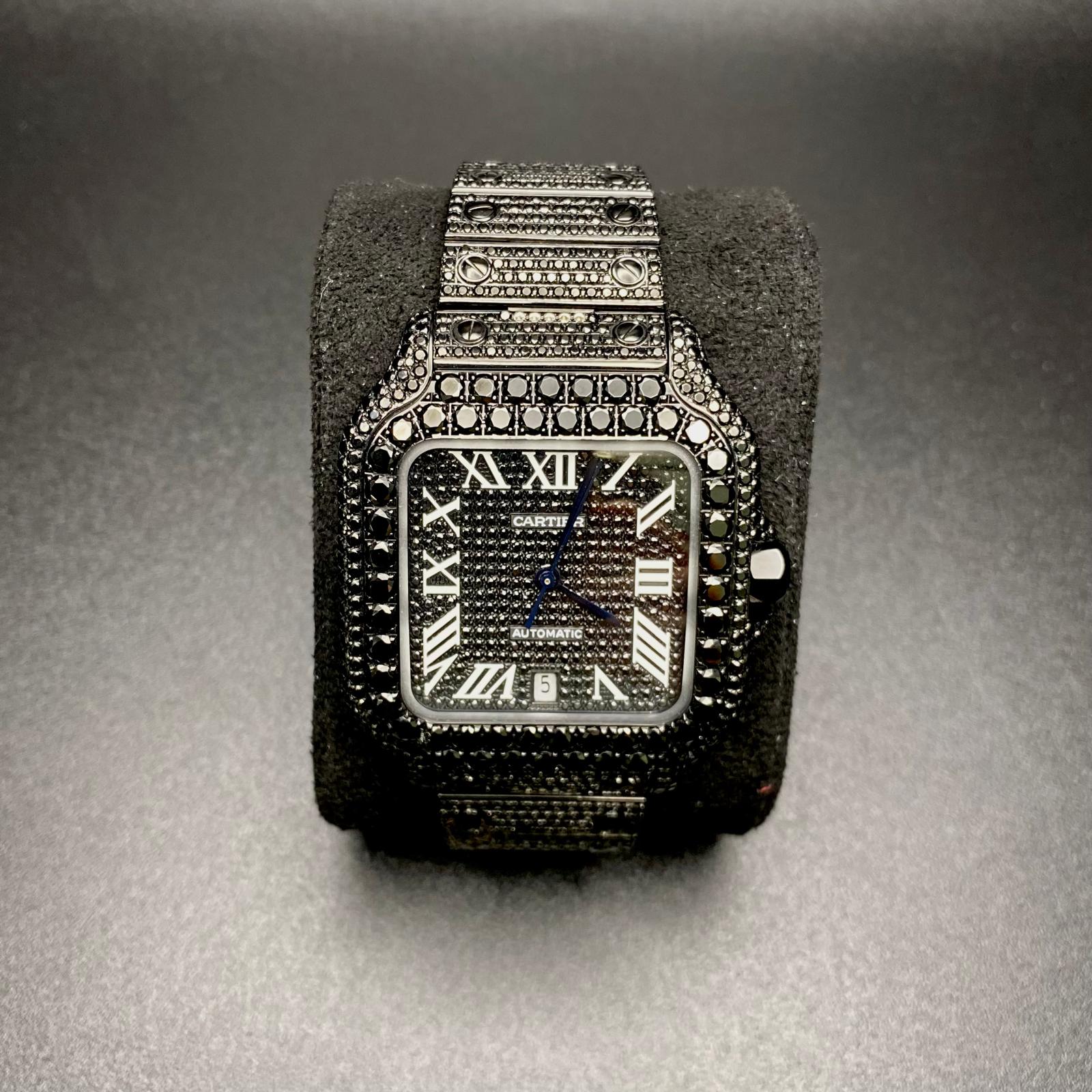 Cartier Santos 100 XL Black Moissanite Diamond Roman Dial
