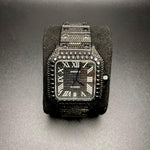 Cartier Santos 100 XL Black Moissanite Diamond Roman Dial