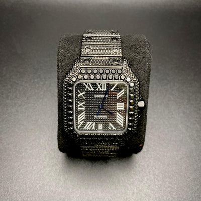 Cartier Santos 100 XL Black Moissanite Diamond Roman Dial