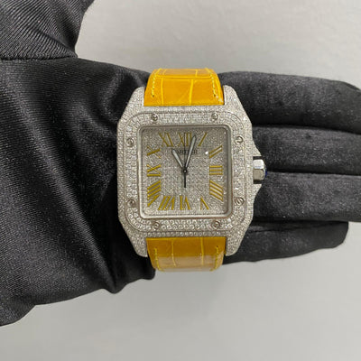 Cartier Santos 100 Yellow Leather Strap