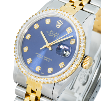 Rolex 36mm Datejust Blue Dial, Diamond Bezel