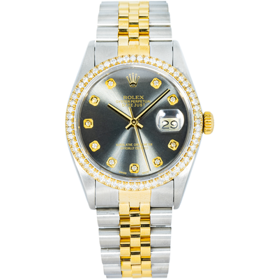 Rolex 36mm Datejust Gray Dial, Diamond Bezel