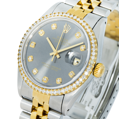 Rolex 36mm Datejust Gray Dial, Diamond Bezel