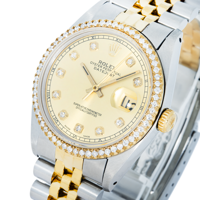 Rolex 36mm Datejust Gold Dial, Diamond Bezel