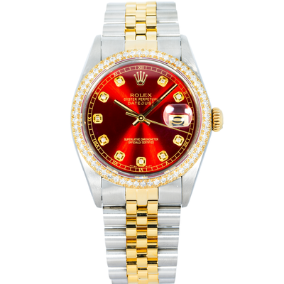 Rolex 36mm Datejust Red Dial, Diamond Bezel