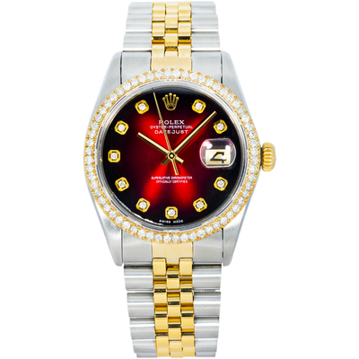 Rolex 36mm Datejust Burgundy Dial, Diamond Bezel