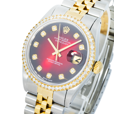 Rolex 36mm Datejust Burgundy Dial, Diamond Bezel