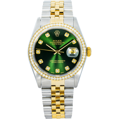 Rolex 36mm Datejust Green Dial, Diamond Bezel