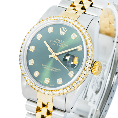 Rolex 36mm Datejust Green Dial, Diamond Bezel