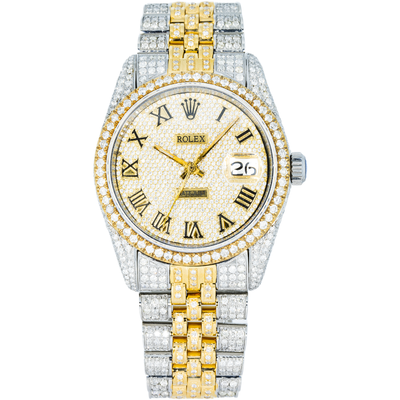 Rolex Iced Out 36mm Two Tone Yellow Single Row Bezel