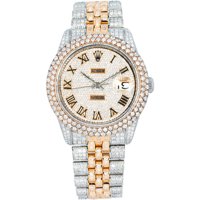 Rolex 36mm Iced Out Two Tone Rose Double Row Bezel
