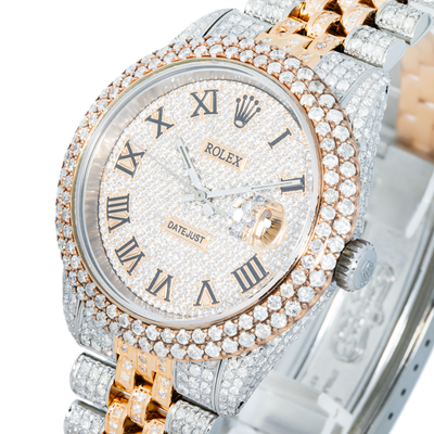 Rolex 36mm Iced Out Two Tone Rose Double Row Bezel