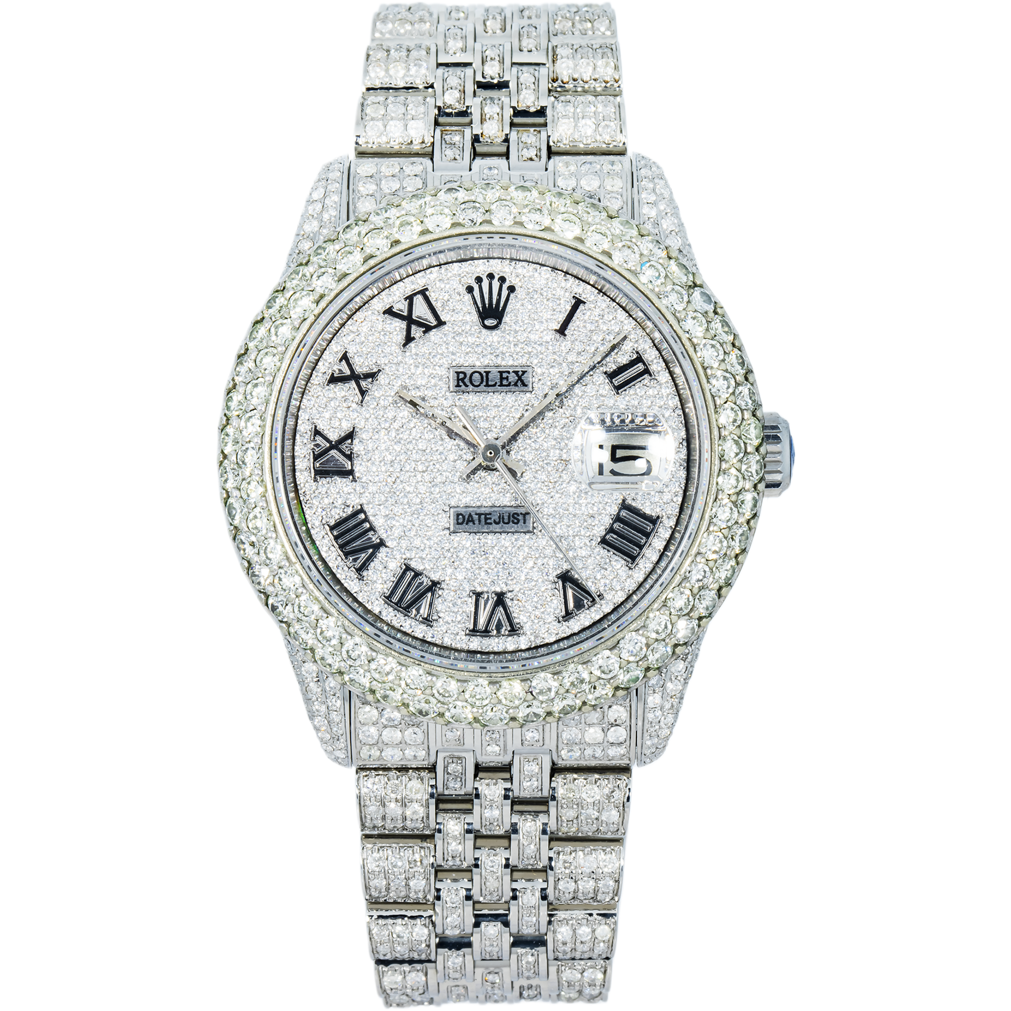 Rolex 36mm Iced Out Stainless Steel Double Row Bezel