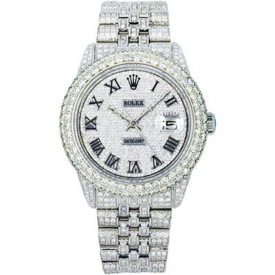 Rolex 36mm Iced Out Stainless Steel Double Row Bezel