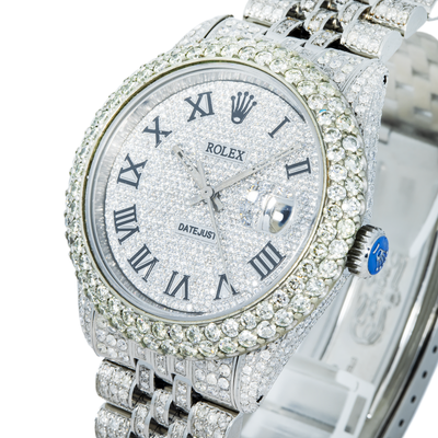 Rolex 36mm Iced Out Stainless Steel Double Row Bezel