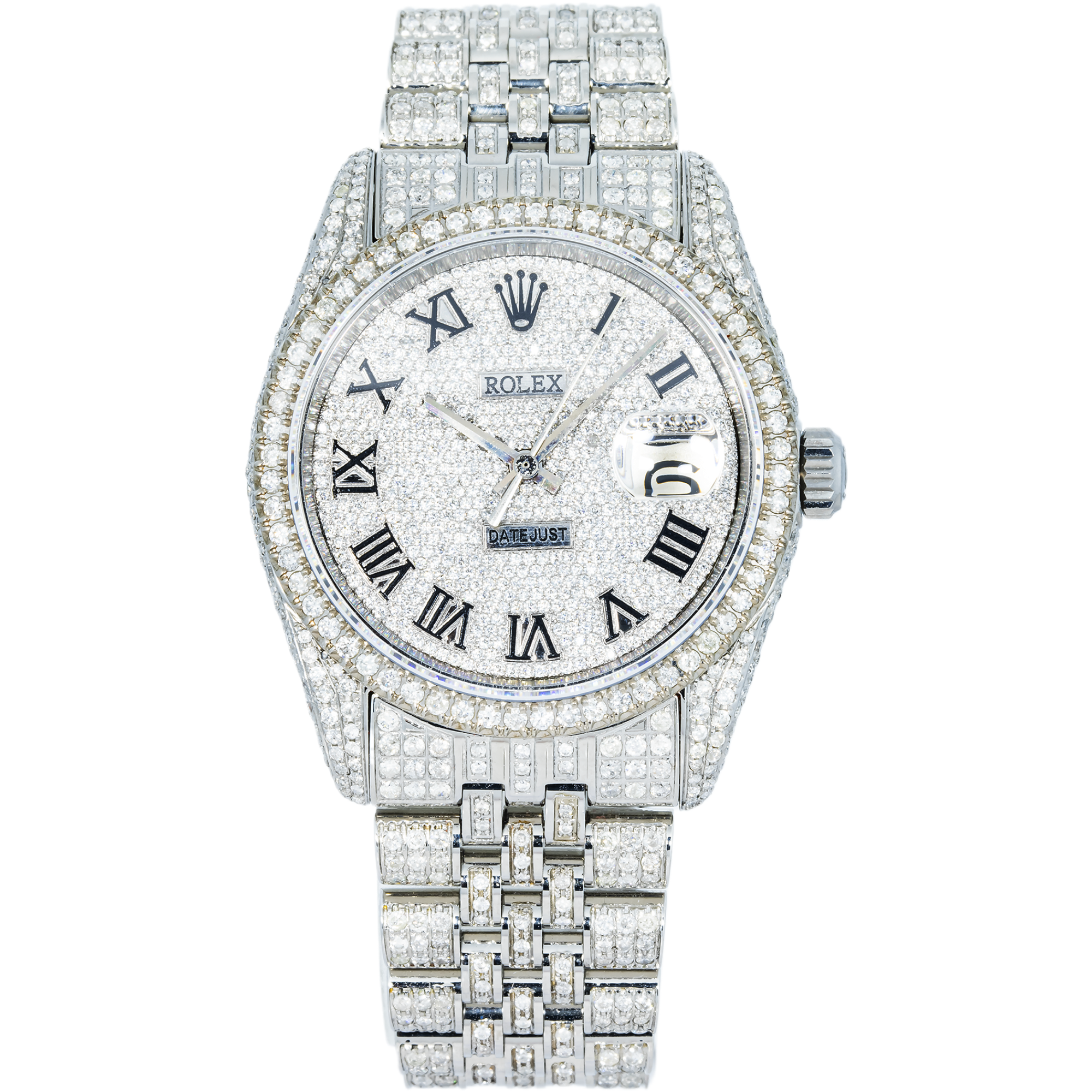 Rolex 36mm Iced Out Stainless Steel Single Row Bezel