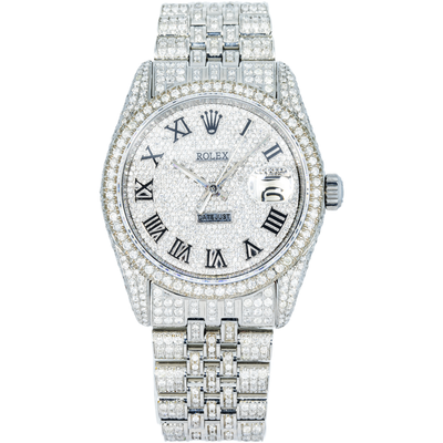 Rolex 36mm Iced Out Stainless Steel Single Row Bezel