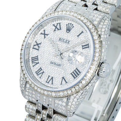 Rolex 36mm Iced Out Stainless Steel Single Row Bezel