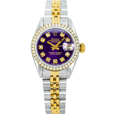 Rolex 26mm Purple Dial, Diamond Bezel
