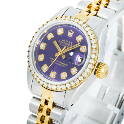 Rolex 26mm Purple Dial, Diamond Bezel