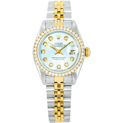 Rolex 26mm Teal Dial, Diamond Bezel