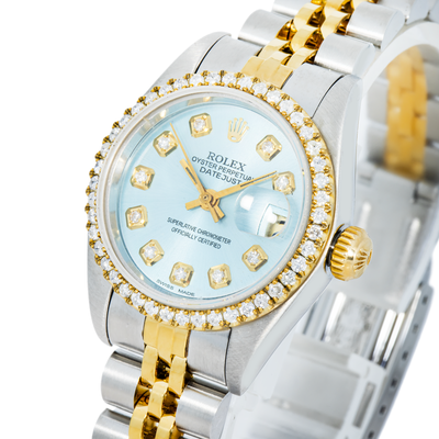 Rolex 26mm Teal Dial, Diamond Bezel