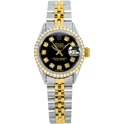 Rolex 26mm Black Datejust, Diamond Bezel