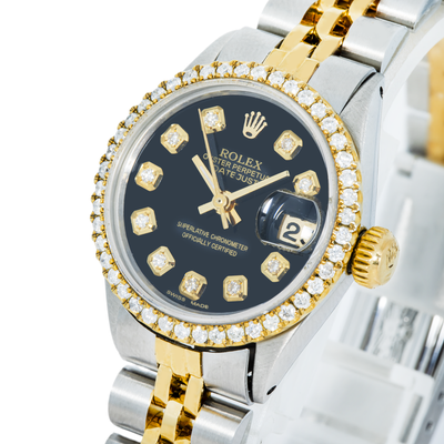 Rolex 26mm Black Datejust, Diamond Bezel