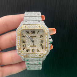 Cartier Santos 40mm Black Roman Dial Full Iced Out