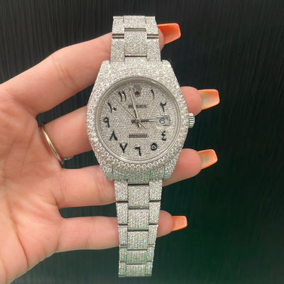 Rolex Datejust 41mm White Gold Arabic Dial Oyster Bracelet Iced Out 